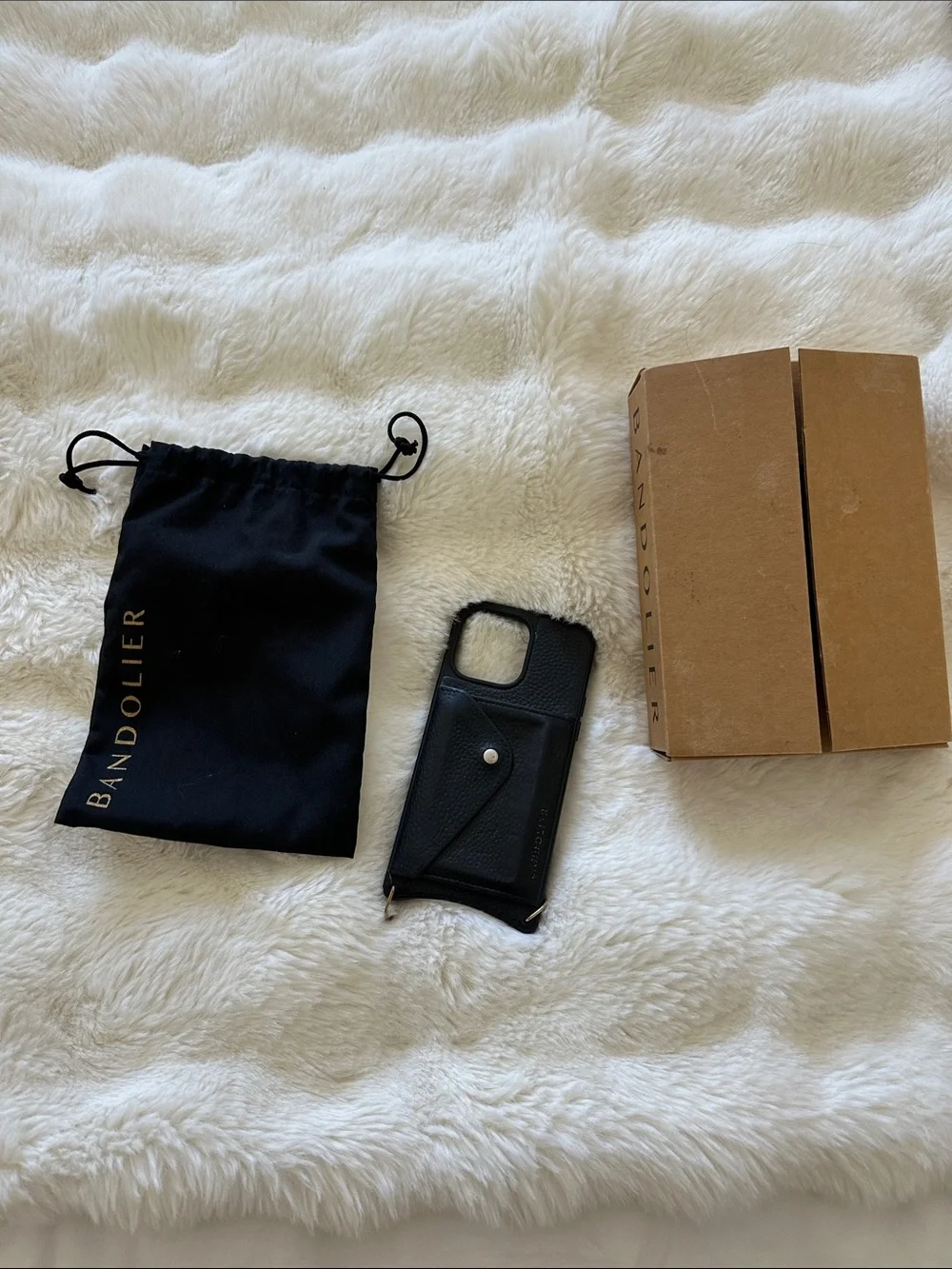 Bandolier Black Leather Crossbody Phone Case with Card Pocket  iPhone 14 Pro Max